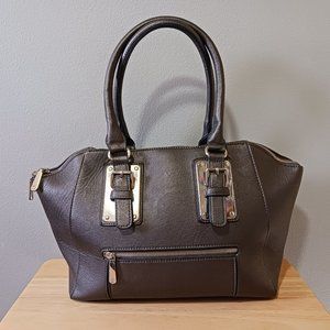 Charming Charlie Dark Gray Handbag Tote Buckles Zipped Closure